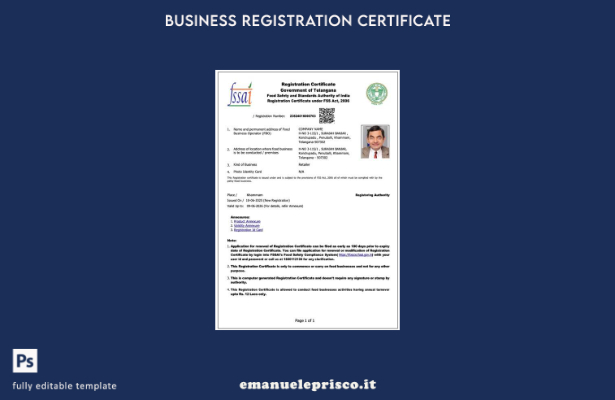 certificato di registrazione della società India Telangana in stile verificato M